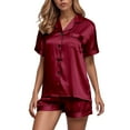 thumbnail image 1 of Women's Short Sleeve Ice Silk Pajama Set - Soft Breathable Fabric, Loose Fit, Machine Washable, Multiple Sizes & Colors, 1 of 3