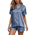 thumbnail image 1 of Women's Short Sleeve Ice Silk Pajama Set Soft, Breathable Ice Silk Fabric, Loose Fit, Versatile for Sleep & Lounge, 1 of 3