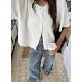 thumbnail image 1 of Women's Short Sleeve Knit Cardigan Top, Round Neck Button Front Sweater Shirt, Casual Cropped Layering Blouse for Streetwear, Office and Daily Wear, 1 of 20