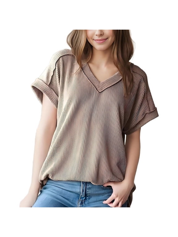 Women's Short Sleeve Knit Top Camel S