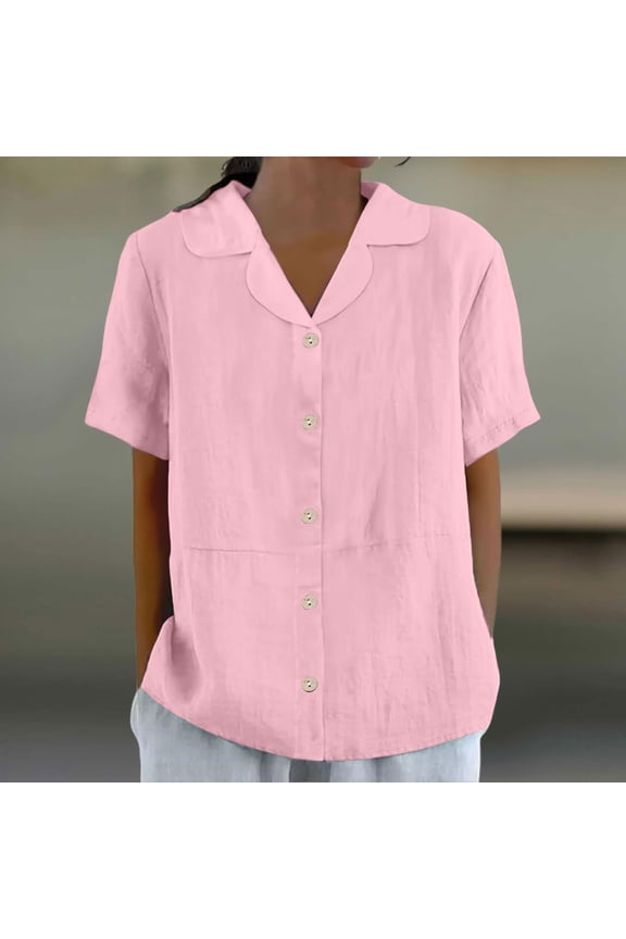 Women's Short Sleeve Lapel Button Down Casual Shirt Tops Blouses for Women Solid Color Business Casual Work Office Vacation Daily Wear Fashion Essential Gift for Ladies | Aestivo,Pink XL