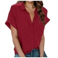 thumbnail image 1 of Women's Short Sleeve Lapel Button Shirt Top Casual Blouse Stylish Comfortable Feminine Tunic Tee for Everyday Wear, 1 of 5