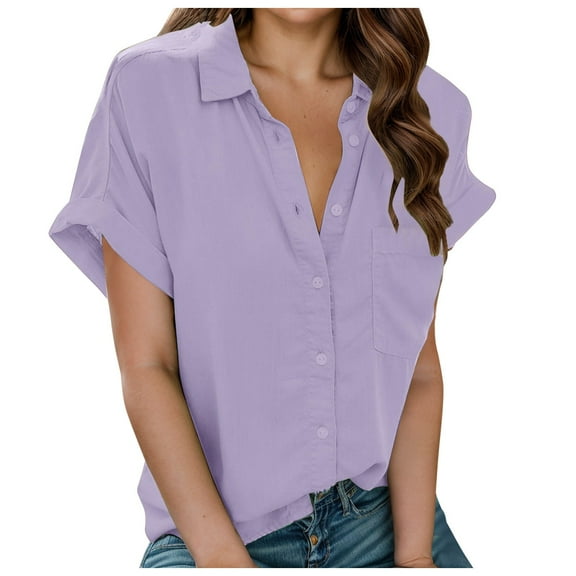 Women's Short Sleeve Lapel Button Shirt Top Casual Blouse Stylish Comfortable Feminine Tunic Tee for Everyday Wear