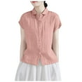 thumbnail image 1 of Women's Short Sleeve Linen Shirt Relaxed Fit Round Neck Casual Blouse Breathable Comfort Summer Top, 1 of 2