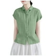 thumbnail image 1 of Women's Short Sleeve Linen Shirt Relaxed Fit Round Neck Casual Blouse Breathable Comfort Summer Top, 1 of 2