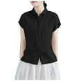thumbnail image 1 of Women's Short Sleeve Linen Shirt Relaxed Fit Round Neck Casual Blouse Breathable Comfort Summer Top, 1 of 2