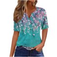 thumbnail image 1 of Women's Short Sleeve Loose Fit Flowy Tunic Tops Dressy Casual Tops for Lady V Neck Blouse Tie Dye Floral Print Comfy Casual Shirts Summer Clothes for Teen Girls Vintage Fashion 2024 Green T Shirts L, 1 of 5