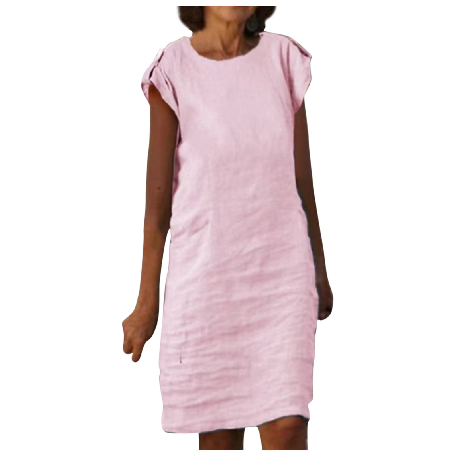 Women's Short Sleeve Loose Plain Dresses Handdom Womens Fashion Solid