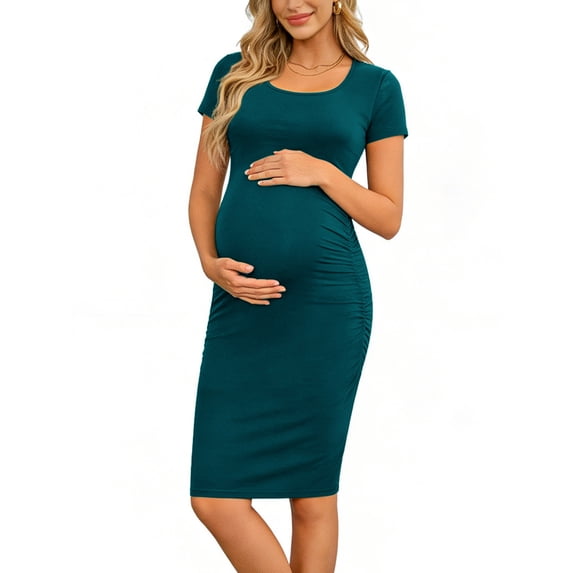 Women's Short Sleeve Maternity Dress Clothes Ruched Pregnancy Bodycon Dress