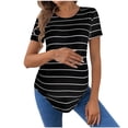 thumbnail image 1 of Women's Short Sleeve Maternity Tops Cotton Crew Neck Striped T-shirts Soft Tunic Tees New Mama Clothes Gifts (XL, Black|Striped), 1 of 6
