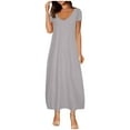 thumbnail image 1 of Women's Short Sleeve Maxi Dress Summer Casual Basic Long T Shirt Dresses Crewneck Loose Beach Vacation Sundress, 1 of 5
