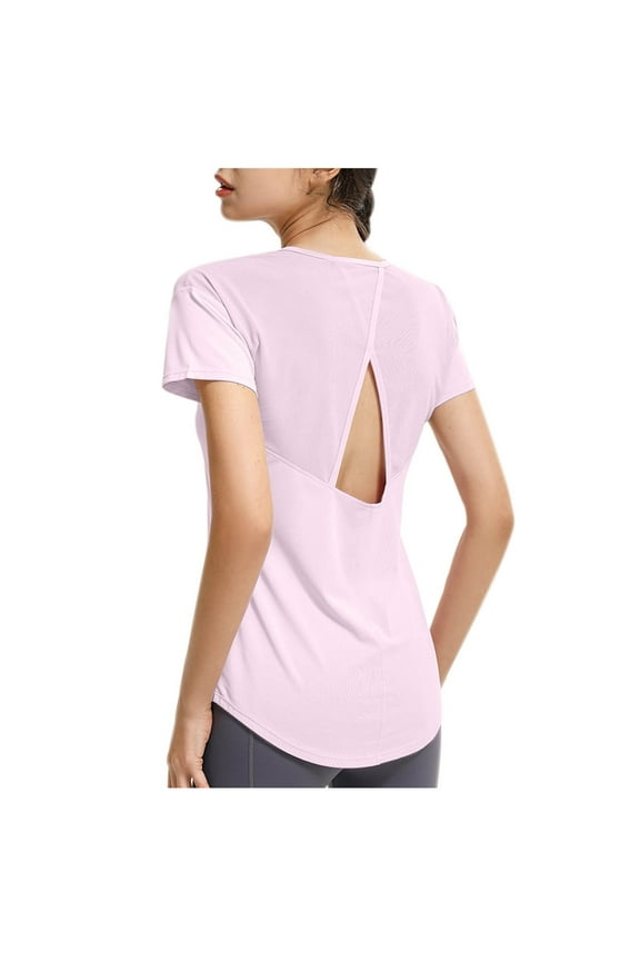 Women’s Short Sleeve Mesh Athletic Tops Open Back Workout Running Tank Tops