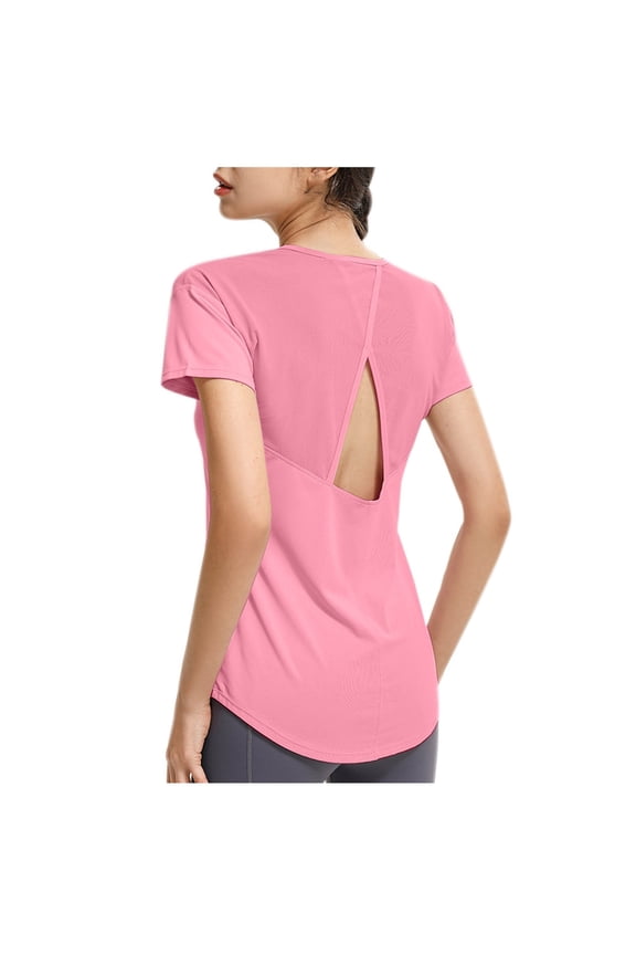 Women’s Short Sleeve Mesh Athletic Tops Open Back Workout Running Tank Tops
