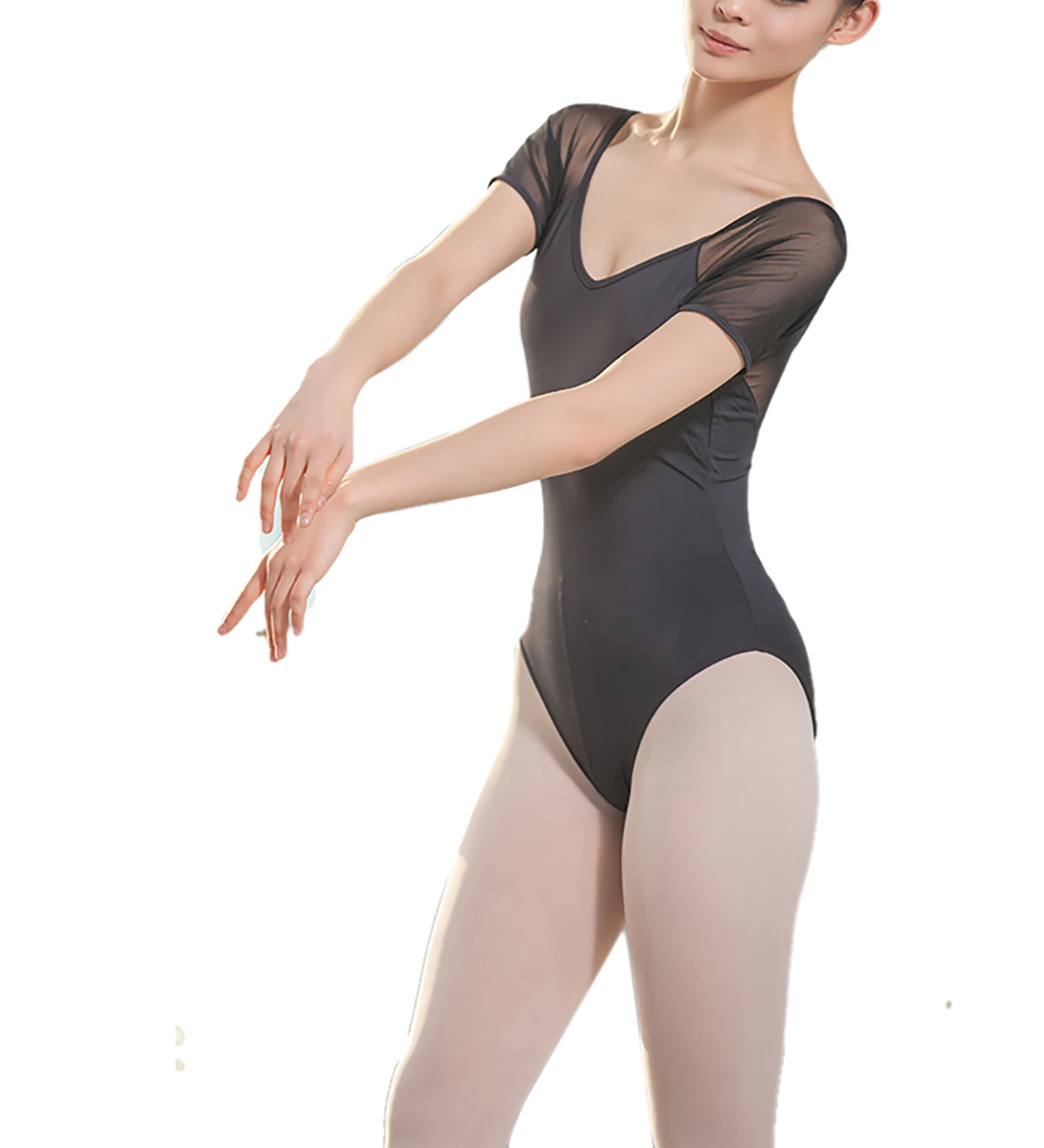 Womens Dance Class Leotards Bodysuit Ballet Dance Tops Sheer Mesh
