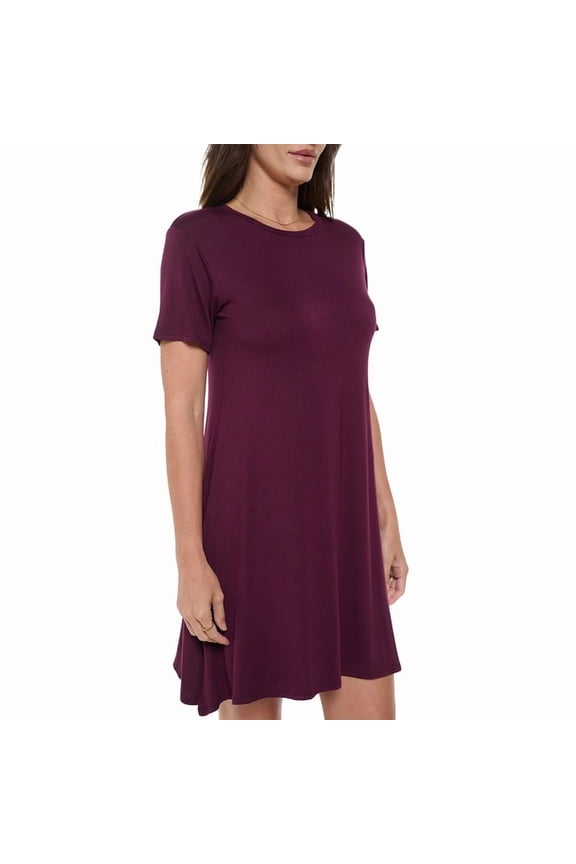 Women's Short Sleeve Midi T-Shirt Dress, Casual Loose Swing Tunic Dress, Summer 2024(Burgundy 1X Plus Size)