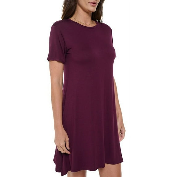 Women's Short Sleeve Midi T-Shirt Dress, Casual Loose Swing Tunic Dress, Summer 2024(Burgundy Small Size)