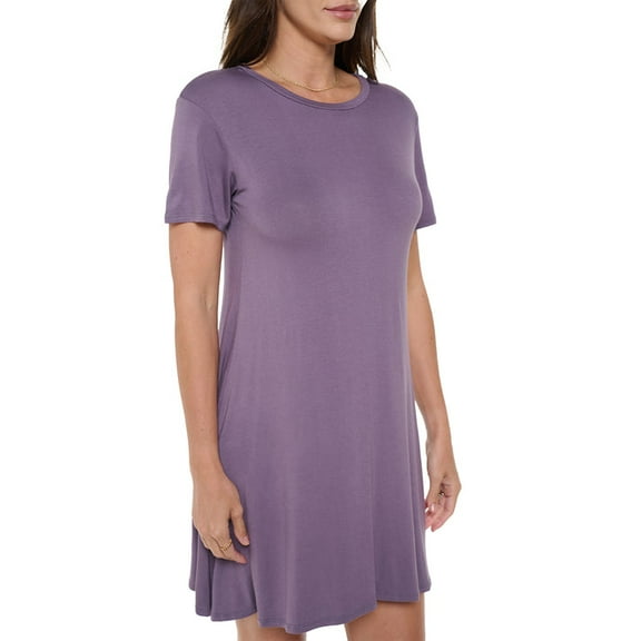 Women's Short Sleeve Midi T-Shirt Dress, Casual Loose Swing Tunic Dress, Summer 2024(Lilac Dusty X-Large Size)