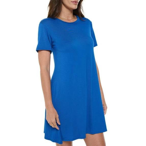 Women's Short Sleeve Midi T-Shirt Dress, Casual Loose Swing Tunic Dress, Summer 2024(Royal Blue 3X Plus Size)