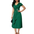 thumbnail image 1 of Women's Short Sleeve Midi Wrap Dress with Belt Detail 95% Polyester 5% Spandex Fabric for Everyday Elegant Comfort, 1 of 10