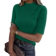 thumbnail image 1 of Women’s Short Sleeve Mock Neck Knit Top Ribbed Pullover Sweater Soft Stretchy Slim Fit Basic Lightweight Jumper Dark Green 2XL, 1 of 4