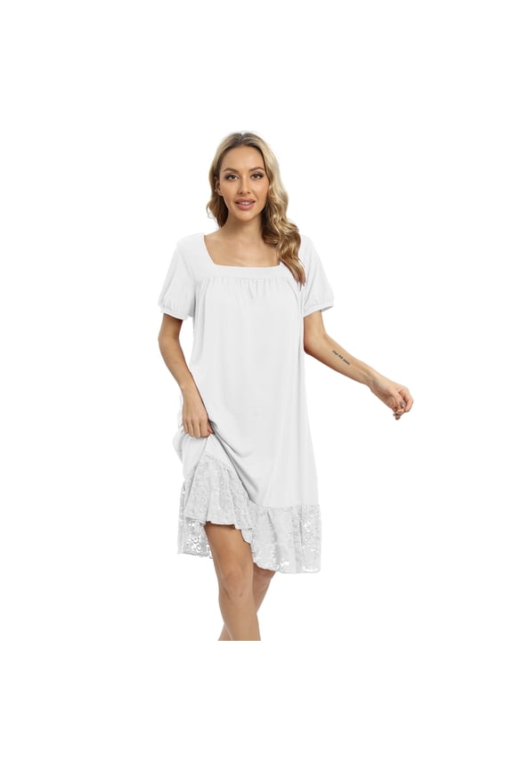 Women's Short Sleeve Nightdress - Nightgown for Women Sleepwear Loose Short Sleeve Nightdress, Ultra-Soft Nightgown Sleep Dress Nightgown S-XXL