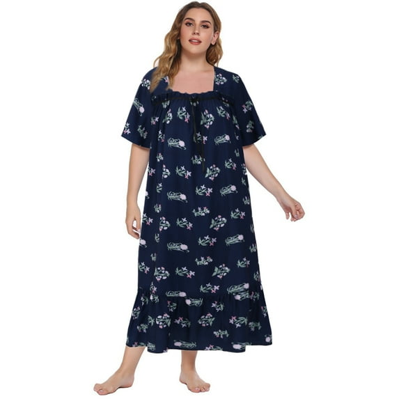 Women's Short Sleeve Nightdress - Plus Size Women's Casual Nightgown Sleepwear, Short Sleeves Comfortable Soft Oversized Loose Print Sleepdress XL-5XL