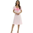 thumbnail image 1 of Women's Short Sleeve Nightgown Knee Length Sleepwear Square Neck Shirred Puff Sleeve House Dress Sweet Nightdress, Pink XL, 1 of 8