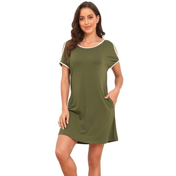 Women's Short Sleeve Nightgown Sleepwear Pajama Dress With Pockets