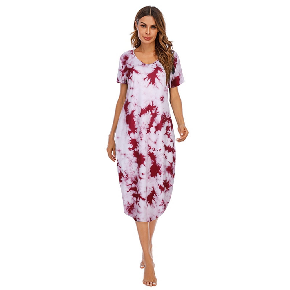 Women's Short Sleeve Nightgowns Soft Full Length Nightdress V Neck