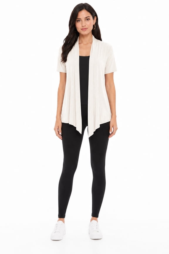 Women's Short Sleeve Open Front Cardigan Solid Draped Casual Design