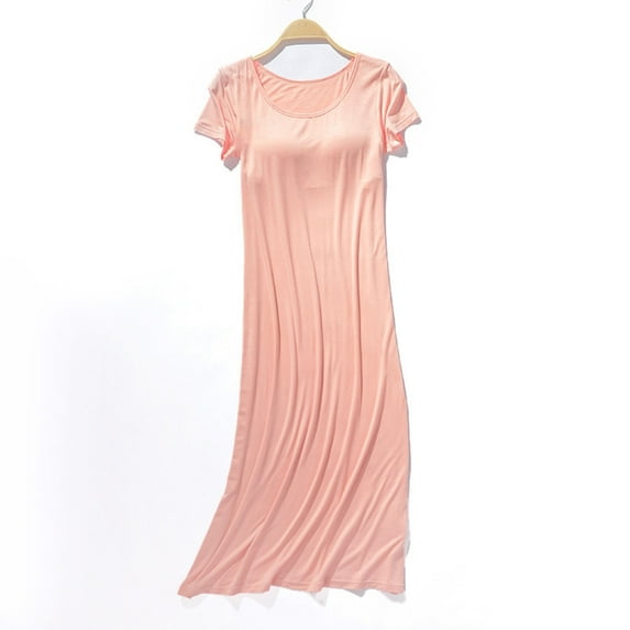 Women's Short Sleeve Pajama Dress Soft Loungewear T-Shirt Long Sleepdress Home Wear Loose Casual Nightgowns with Chest Pad XL