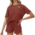 thumbnail image 1 of Women's Short Sleeve Pajama Set Henley Tops and High Waisted Drawstring Shorts PJs Sets Sleepwear Loungewear with Pockets, 1 of 6