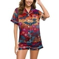 thumbnail image 1 of Women’s Short Sleeve Pajama Set with Cute Black Cat Print, Button Down Top and Shorts, Soft Lightweight Sleepwear for Summer, 1 of 4