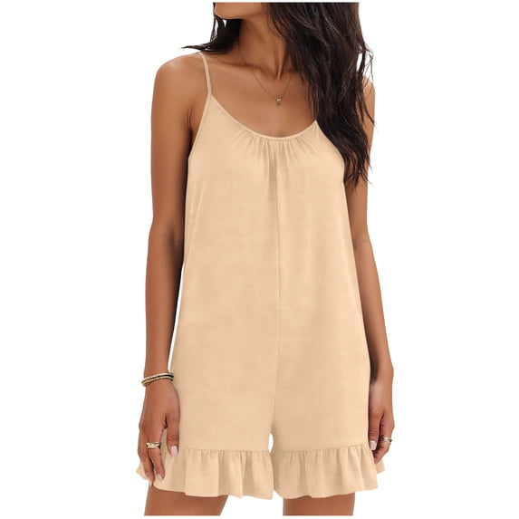 Women's Short Sleeve Pajama Sets with Pockets Fashion Casual Solid Color Pants Comfortable Sleeveless Short Pants Jumpsuit