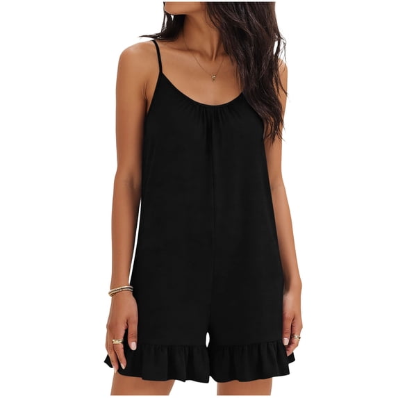 Women's Short Sleeve Pajama Sets with Pockets Fashion Casual Solid Color Pants Comfortable Sleeveless Short Pants Jumpsuit