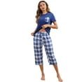thumbnail image 1 of Women's Short Sleeve Pajamas Sets with Capri Pants 2 Piece Womens Capri Pajama Sets with Pockets Summer Plaid Print Sleepwear Set for Women, S-XXL, 1 of 11