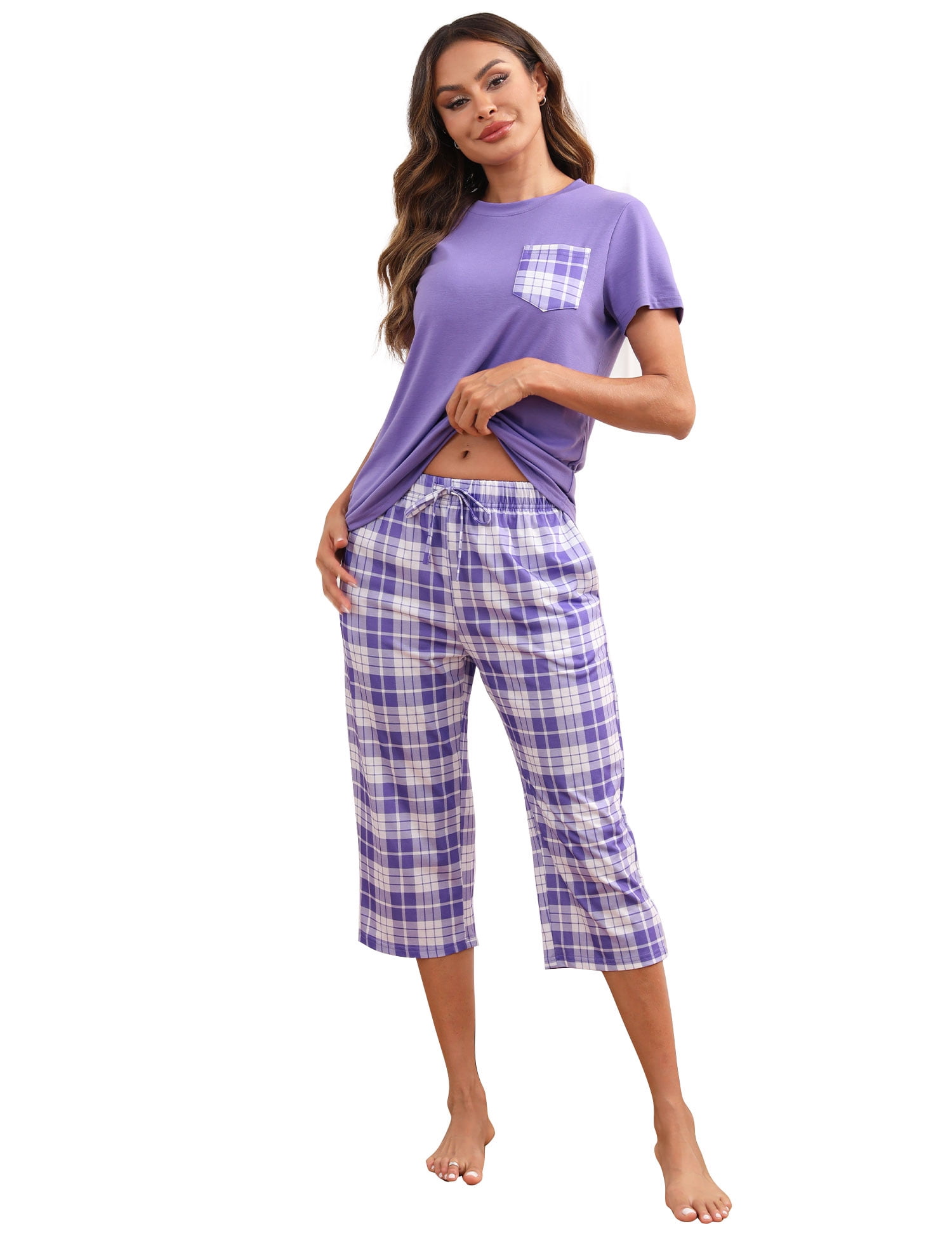 Sopesil Women's Short Sleeve Pajama Set – Soft Modal Sleepwear With Pockets, V-Neck Top & Shorts, Sizes S-XXL