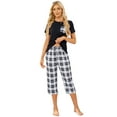 thumbnail image 1 of Women's Short Sleeve Pajamas Sets with Capri Pants 2 Piece Womens Capri Pajama Sets with Pockets Summer Plaid Print Sleepwear Set for Women, S-XXL, 1 of 11
