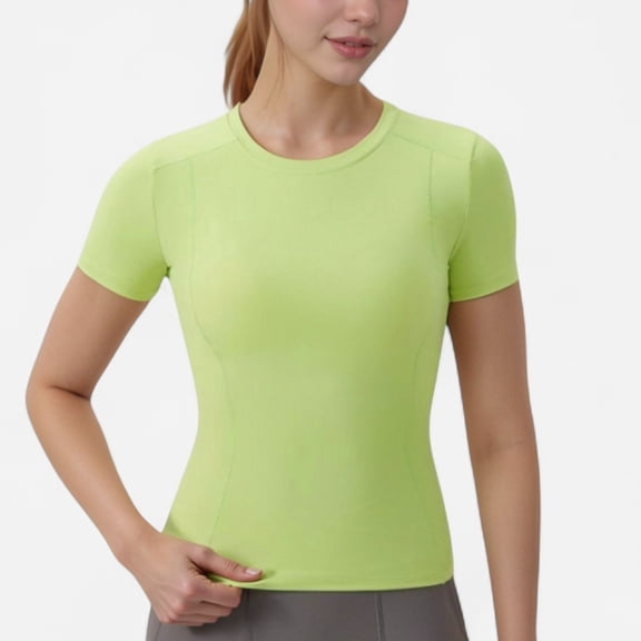 Women's Short Sleeve Performance Tee with Crew Neck and Slim Fit Stretch Fabric - Medium, Green