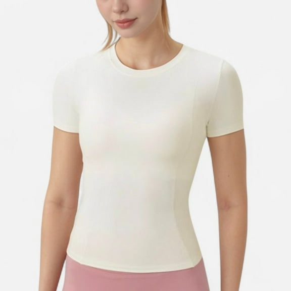 Women's Short Sleeve Performance Tee with Crew Neck and Slim Fit Stretch Fabric - Medium, White