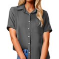 thumbnail image 1 of Women's Short Sleeve Pocket Button Tee - Casual Loose Blouse Top, Versatile with Jeans/leggings, for Daily/Vacation/Sport Wear, 1 of 4