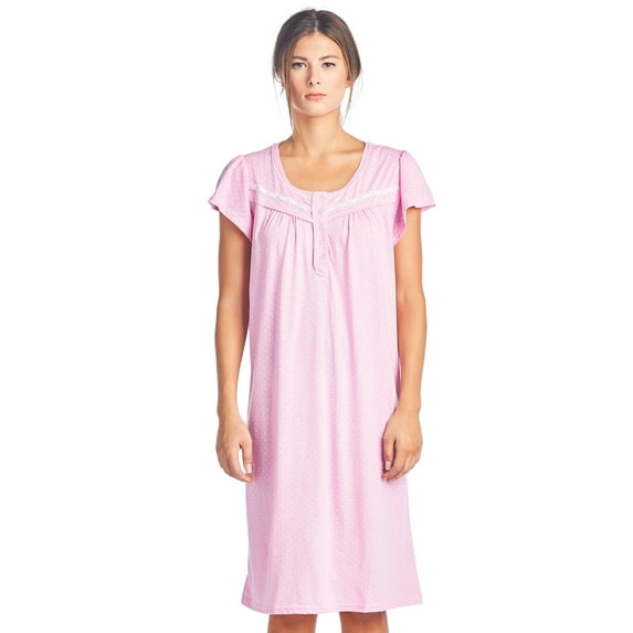 Women's Short Sleeve Polka Dot And Lace Nightgown
