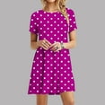 thumbnail image 1 of Women's Short Sleeve Polka Dot Dress Round Neck Vintage Retro Casual Dresses Hot Pink M, 1 of 6