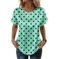 thumbnail image 1 of Women’s Short Sleeve Polka Dot Print Loose Fit Crew Neck Casual Blouse Lightweight Soft Fabric Top for Daily Wear Green L, 1 of 6