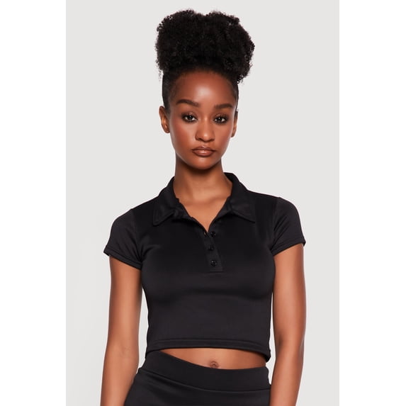 Women's Short Sleeve Polo Crop Top