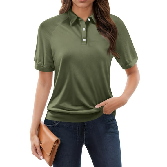 Women's Short Sleeve Polo Shirt Casual Collared Top Lightweight Soft Button Down Blouse for Work or Everyday Wear
