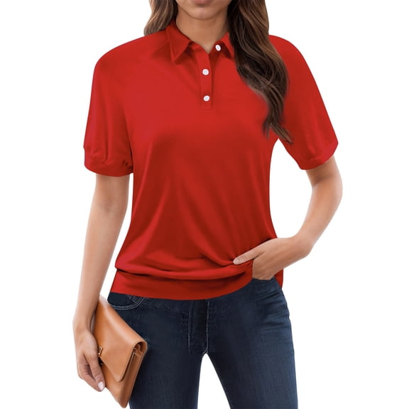 Women's Short Sleeve Polo Shirt Casual Collared Top Lightweight Soft Button Down Blouse for Work or Everyday Wear