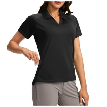 Women's Short-Sleeve Polo Shirt - V-Neck & Side Zipper Detail Tennis Tops 2025,Size M
