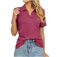 thumbnail image 1 of Women's Short Sleeve Polo Shirts Summer Collared Top Casual V Neck Loose Fit T Shirt, 1 of 7