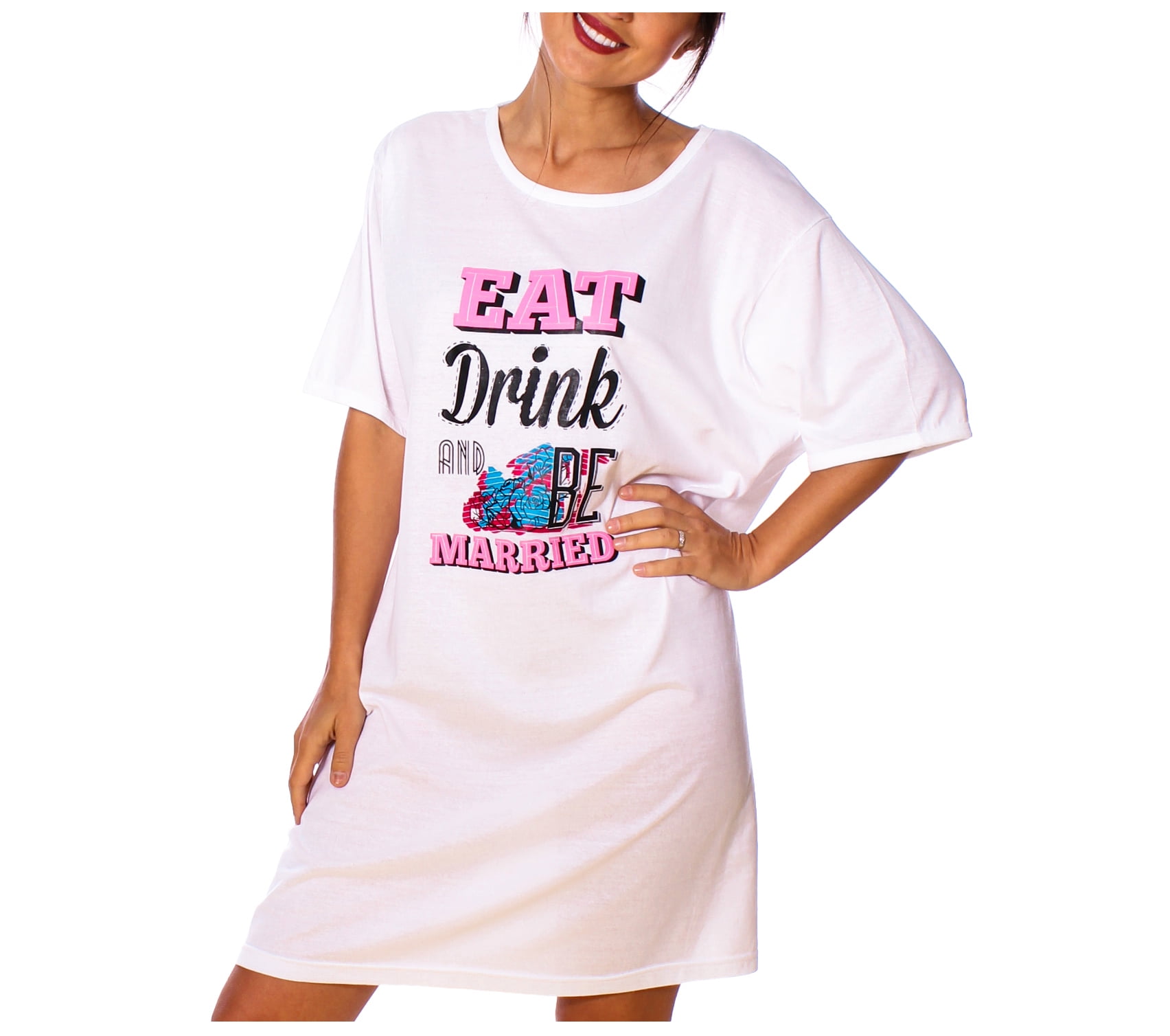 Women's Short Sleeve Printed Text Long Tee Dorm Tshirt Nightgown